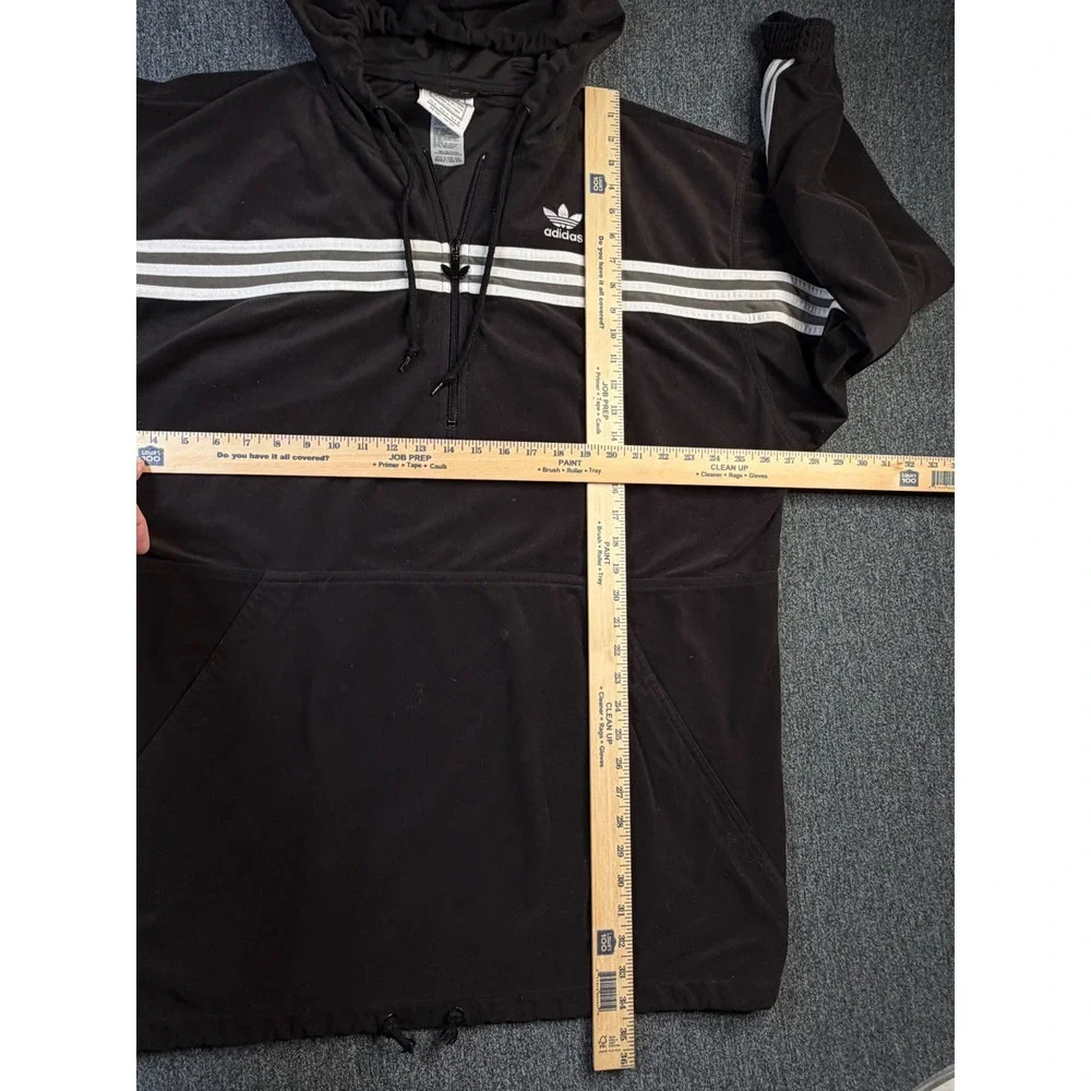 Vintage Adidas Originals Quarter‎ Zip Hoodie Blk Velour Trefoil Mens XL Pullover
